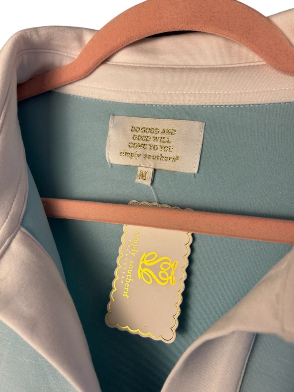 Simply Southern Pastel Blue Rugby Pullover with White Accents size medium - Picture 3 of 9